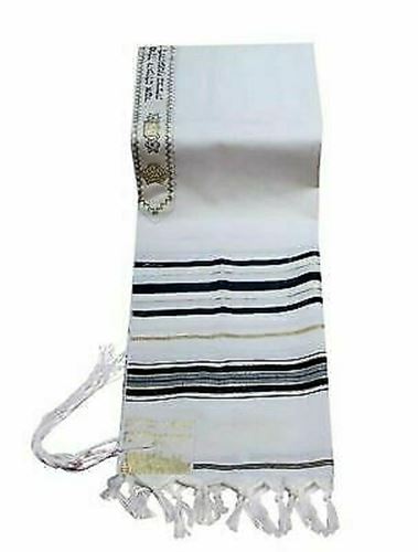 100% Wool Tallit Prayer Shawl in Black and Gold Stripes Size 59" L X 80" W