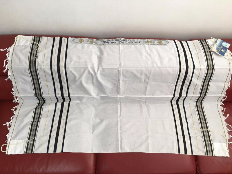 Kosher Tallit Talit Prayer Shawl Black / Gold Stripes in Size 51.1"X70.8"