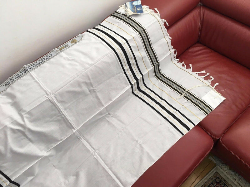 Kosher Tallit Talit Prayer Shawl Black / Gold Stripes in Size 51.1"X70.8"