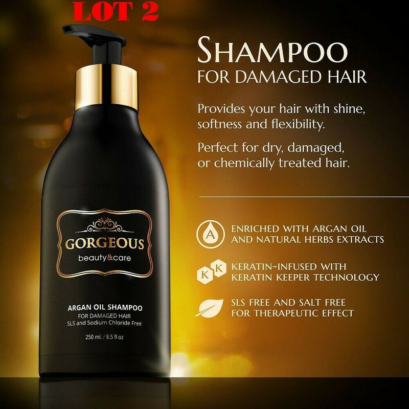 LOT 2 Moroccan Argan Oil Shampoo 8.5 Oz sls Free .Volumizing & Moisturizing