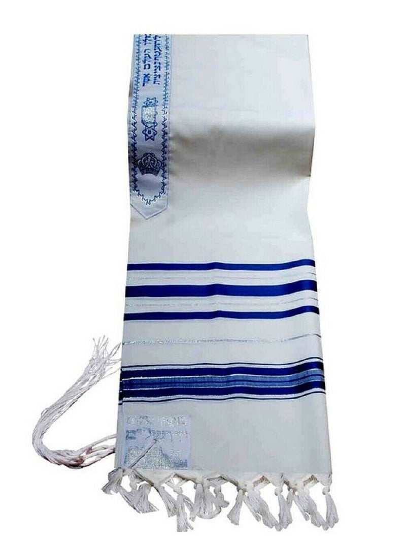 Kosher Tallit Talis Prayer Shawl 100% Wool 51X71"/130x180cm Blue&silver stripes