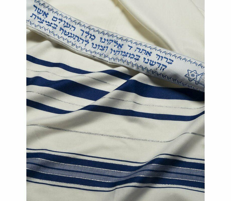 Kosher Tallit Talis Prayer Shawl 100% Wool 51X71"/130x180cm Blue&silver stripes