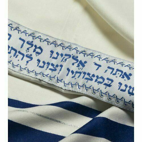 Kosher Tallit Talis Prayer Shawl 100% Wool 51X71"/130x180cm Blue&silver stripes