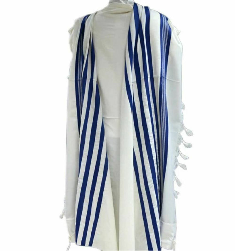 Kosher Tallit Talis Prayer Shawl 100% Wool 51X71"/130x180cm Blue&silver stripes