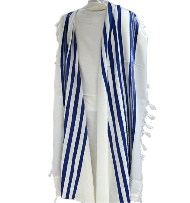 Kosher Tallit Talis Prayer Shawl 100% Wool 51X71"/130x180cm Blue&silver stripes