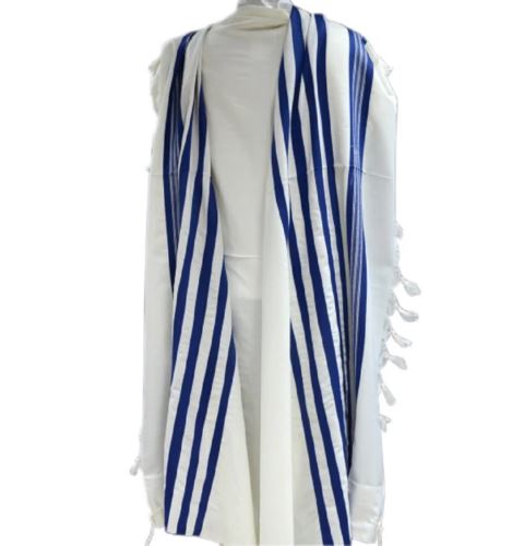 Kosher Tallit Talis Prayer Shawl 100% Wool 43X63"/110x160cm Blue&silver stripes