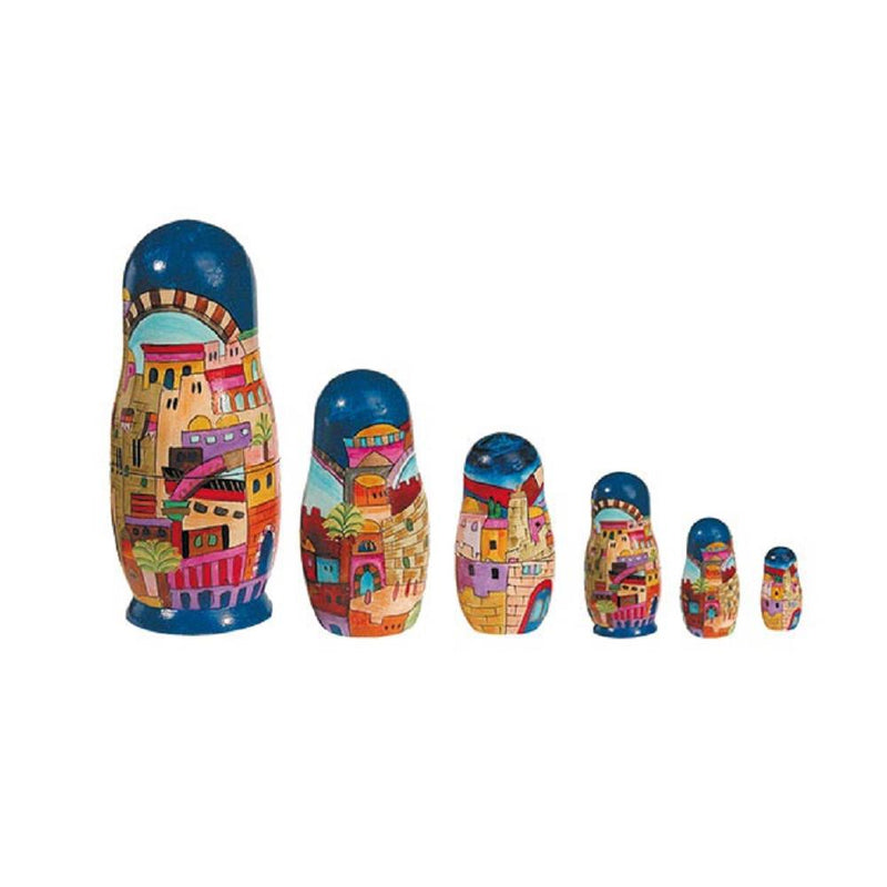 Yair Emanuel Babushka Wood Matrioshkas with Jerusalem Depictions