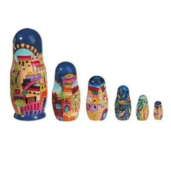 Yair Emanuel Babushka Wood Matrioshkas with Jerusalem Depictions