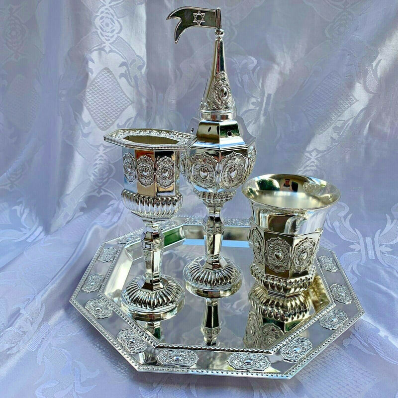 4 Piece Havdallah Set +Tray | Silver Plate| Shabbat Gift | Judaica | Havdalah