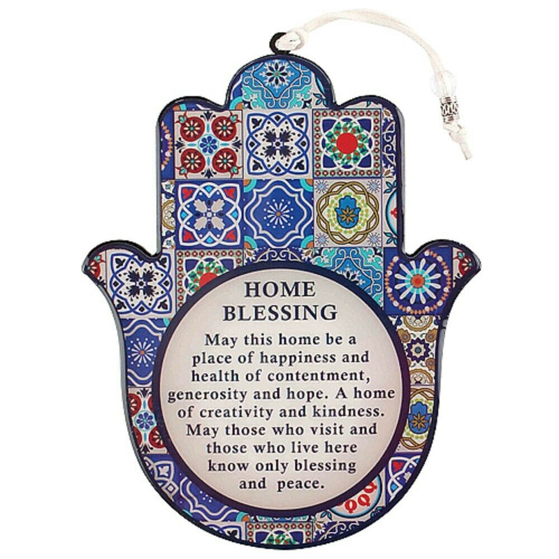 Judaica Kabbalah Home Blessing Hamsa Wood Epoxy English Wall Hang Evil Eye