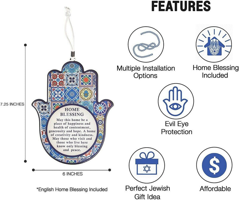 Judaica Kabbalah Home Blessing Hamsa Wood Epoxy English Wall Hang Evil Eye