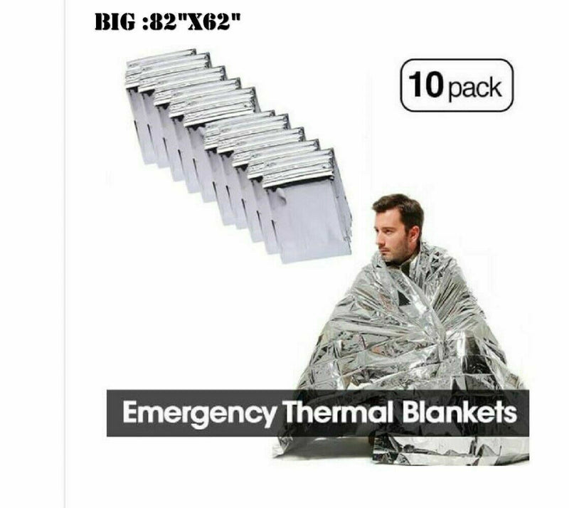 10 PACK • Emergency Solar Blanket Survival Safety Insulating Mylar Thermal Heat