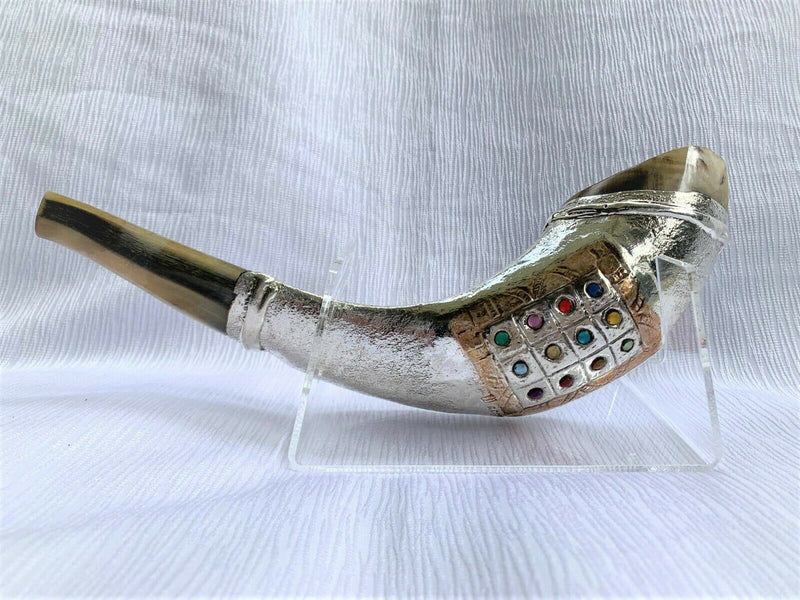 12 Tribes silver plated rams' ram horn shofar kosher 14"-15" + free stand