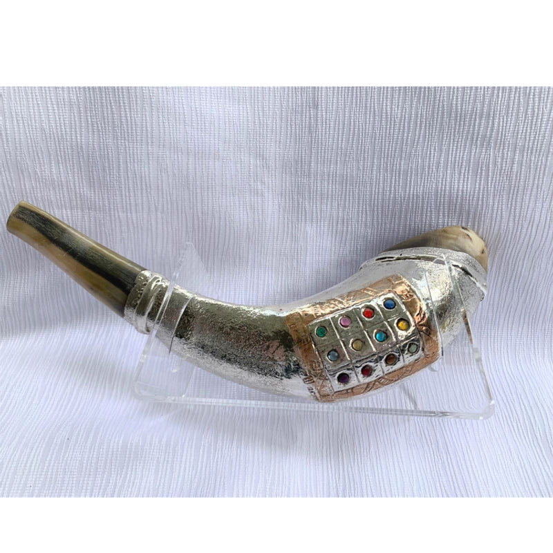 12 Tribes silver plated rams' ram horn shofar kosher 14"-15" + free stand