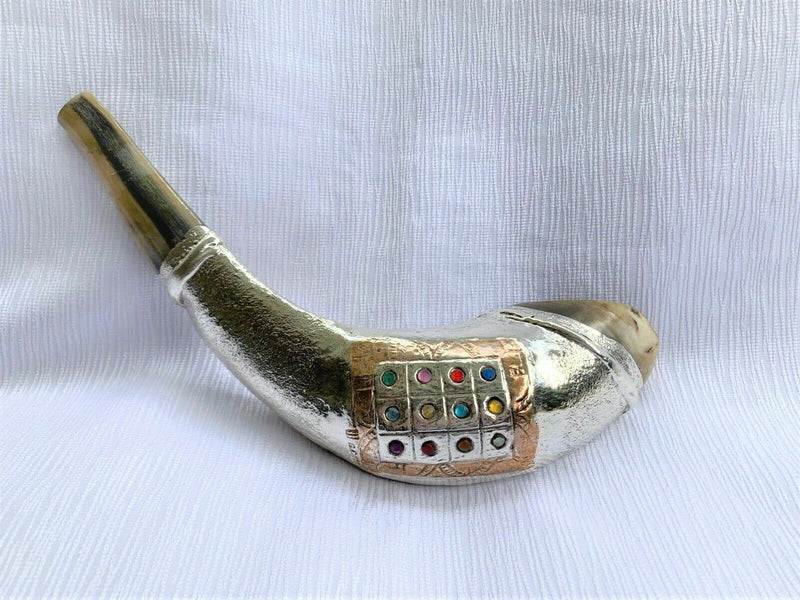 12 Tribes silver plated rams' ram horn shofar kosher 14"-15" + free stand