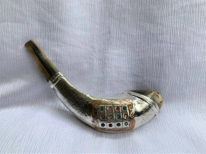 12 Tribes silver plated rams' ram horn shofar kosher 14"-15" + free stand