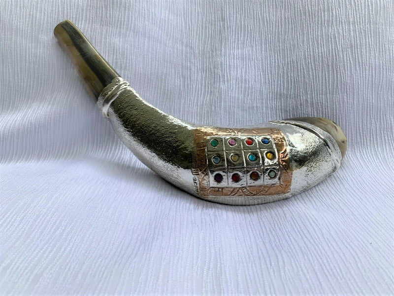 12 Tribes silver plated rams' ram horn shofar kosher 14"-15" + free stand