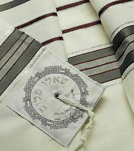 Wool Tallit Prayer Shawl in Maroon gray Stripes Size 18" L X 72" W