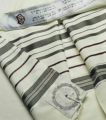 Wool Tallit Prayer Shawl in Maroon gray Stripes Size 18" L X 72" W