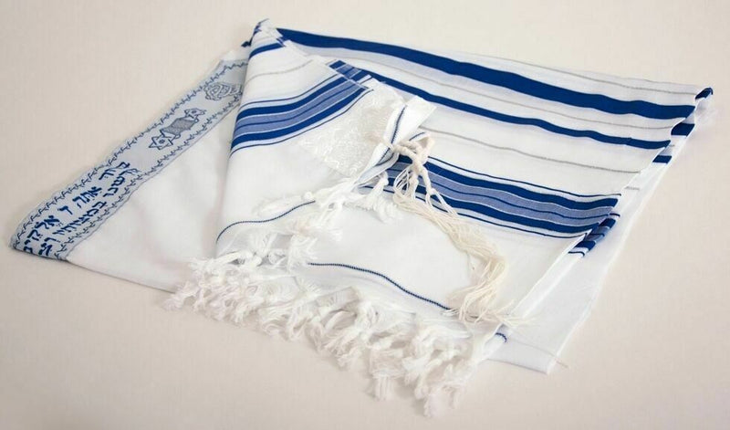 Tallit Talit Prayer Shawl Blue Silver Stripes in Size 55.1"X74.8"