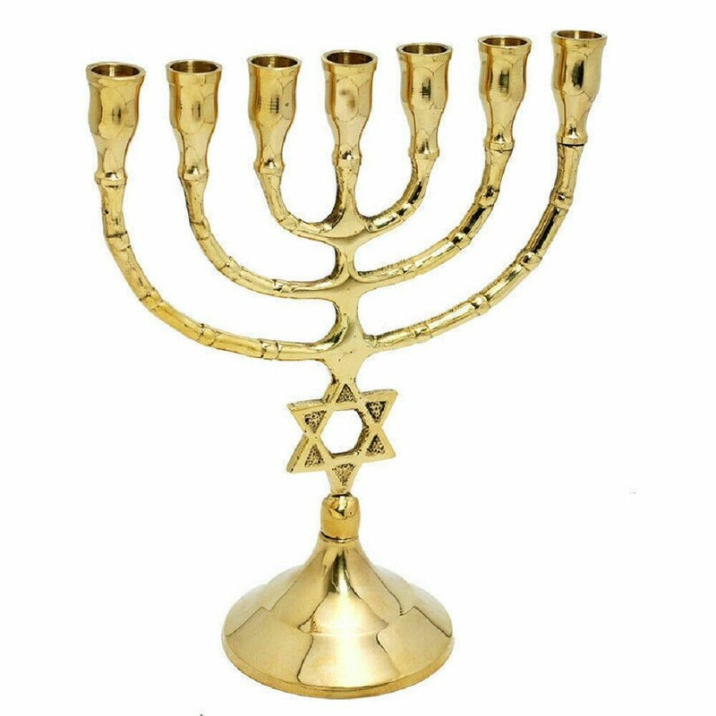 Israel Judaica Brass copper 8" Menorah candle holder with Jewish Star Of David