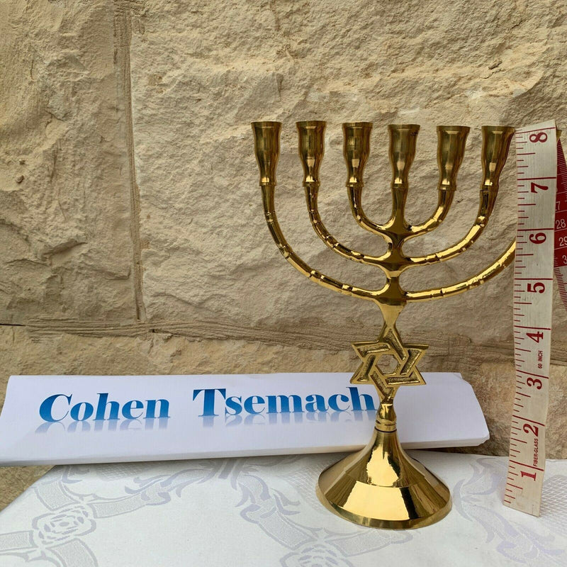 Israel Judaica Brass copper 8" Menorah candle holder with Jewish Star Of David