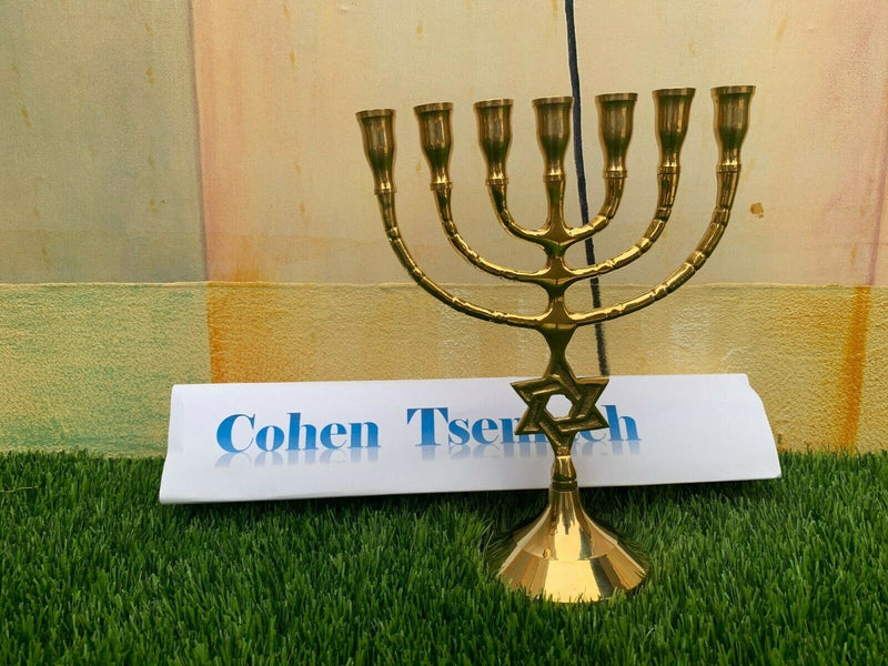 Israel Judaica Brass copper 8" Menorah candle holder with Jewish Star Of David