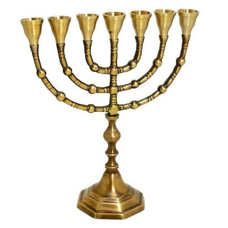 Antique Authentic Solid Copper 10 Inch Bronze Israel Temple Menorah Candle Holde