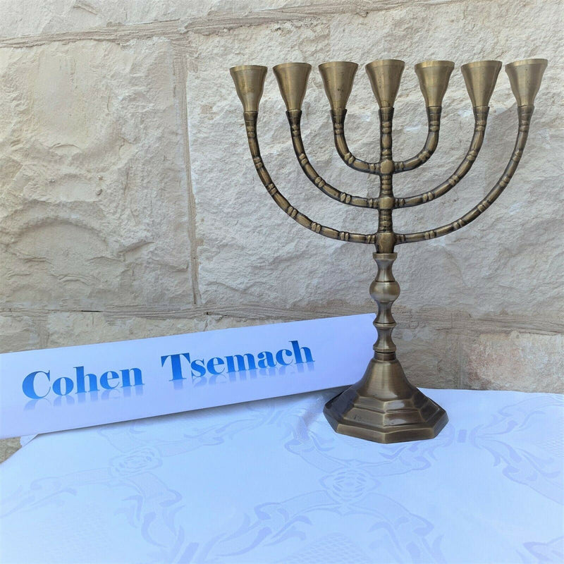 Antique Authentic Solid Copper 10 Inch Bronze Israel Temple Menorah Candle Holde