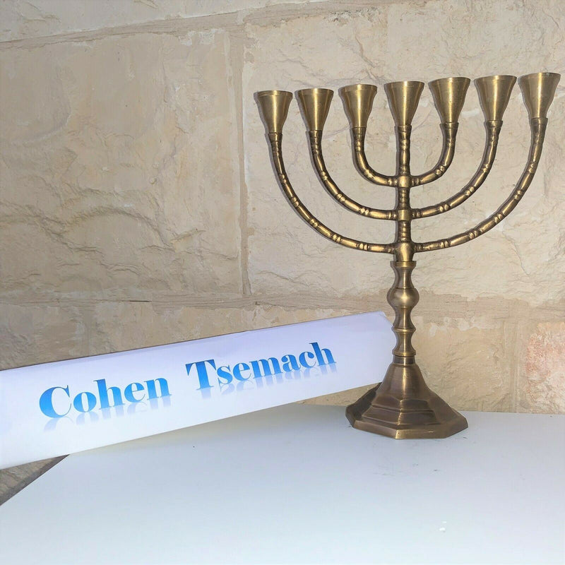 Antique Authentic Solid Copper 10 Inch Bronze Israel Temple Menorah Candle Holde