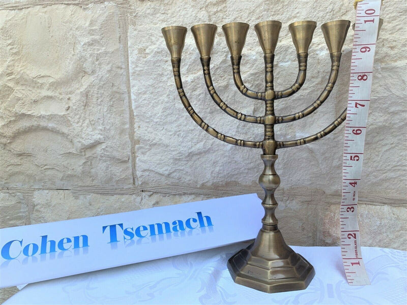 Antique Authentic Solid Copper 10 Inch Bronze Israel Temple Menorah Candle Holde