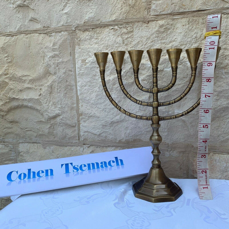 Antique Authentic Solid Copper 10 Inch Bronze Israel Temple Menorah Candle Holde