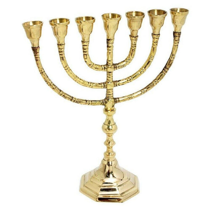 Menorah Jerusalem Temple 9.5 Inch Height 24 Cm 7 Branches Brass Vintage Menorah