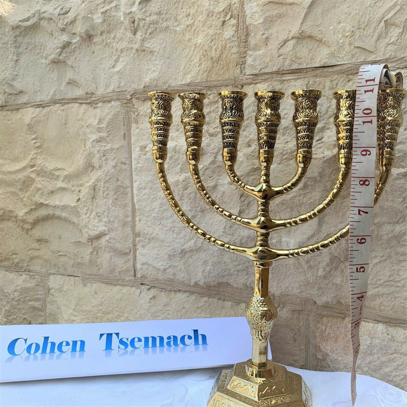 Brass Copper Holy Land Massive 11" Height Art Detailed Jerusalem Temple Menorah