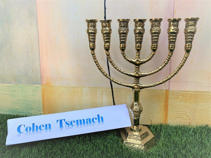 Brass Copper Holy Land Massive 11" Height Art Detailed Jerusalem Temple Menorah