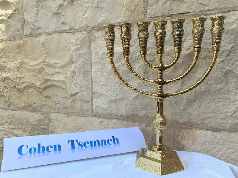 Brass Copper Holy Land Massive 11" Height Art Detailed Jerusalem Temple Menorah