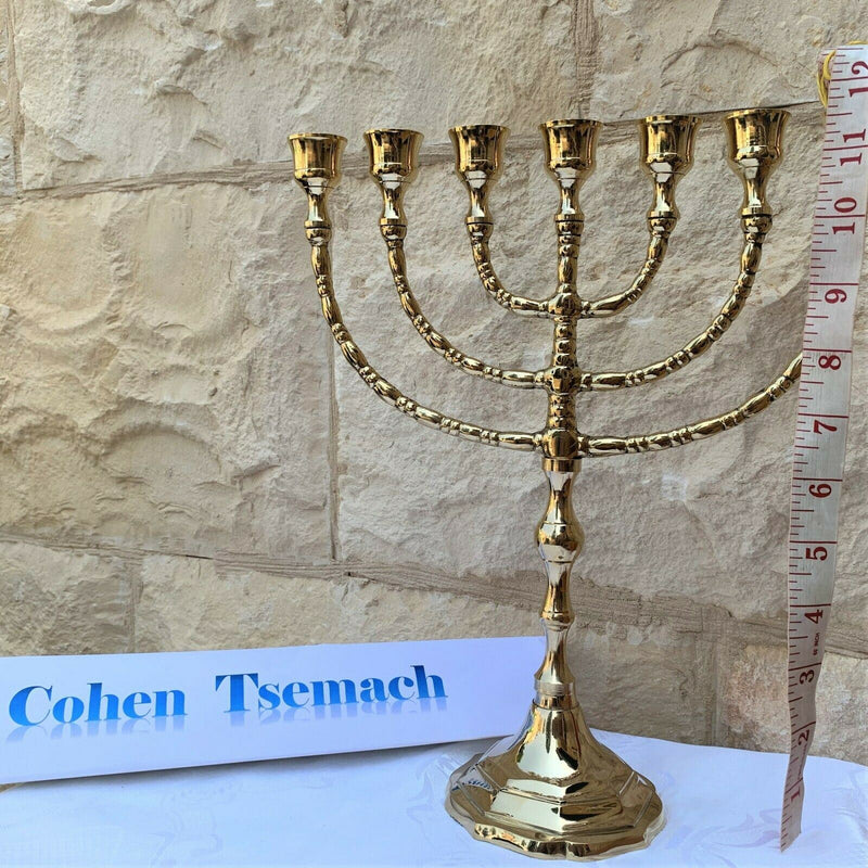 Authentic 11.5 Inch Brass Copper Menorah Vintage Candle Holder Judaica Israel