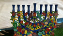 Blue Menorah with a Tree Design and Birds in Lazer BY Yair Emanuel