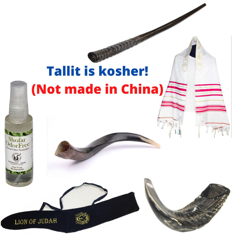 Amaizing Set Shofar Oryx ,Ram Horn,Kudu,Tallit Kosher ,Carrying Bag,+ Spray