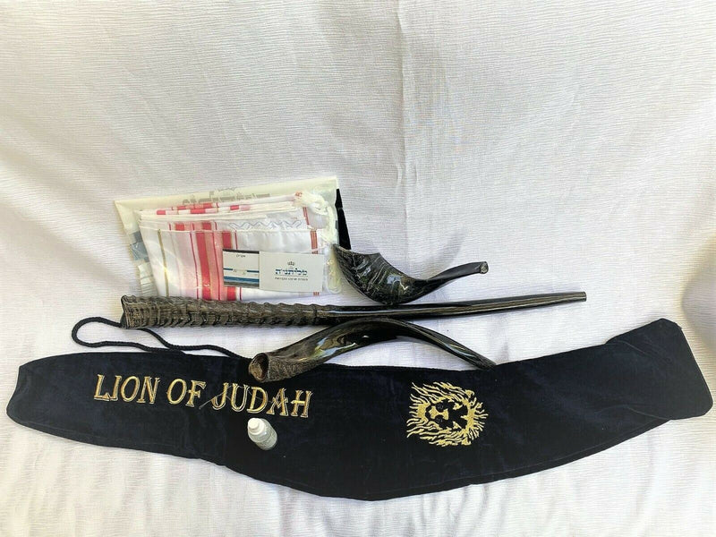 Amaizing Set Shofar Oryx ,Ram Horn,Kudu,Tallit Kosher ,Carrying Bag,+ Spray