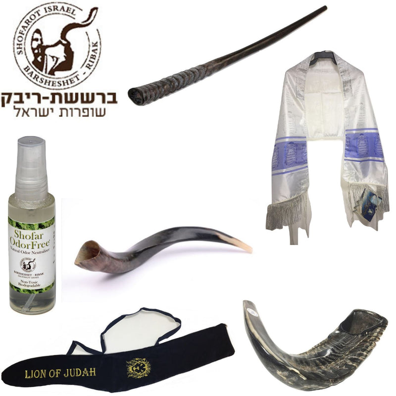 Set Shofar ,Oryx ,Ram Horn,Kudu,Tallit Messianic Kosher ,Carrying Bag+Spray