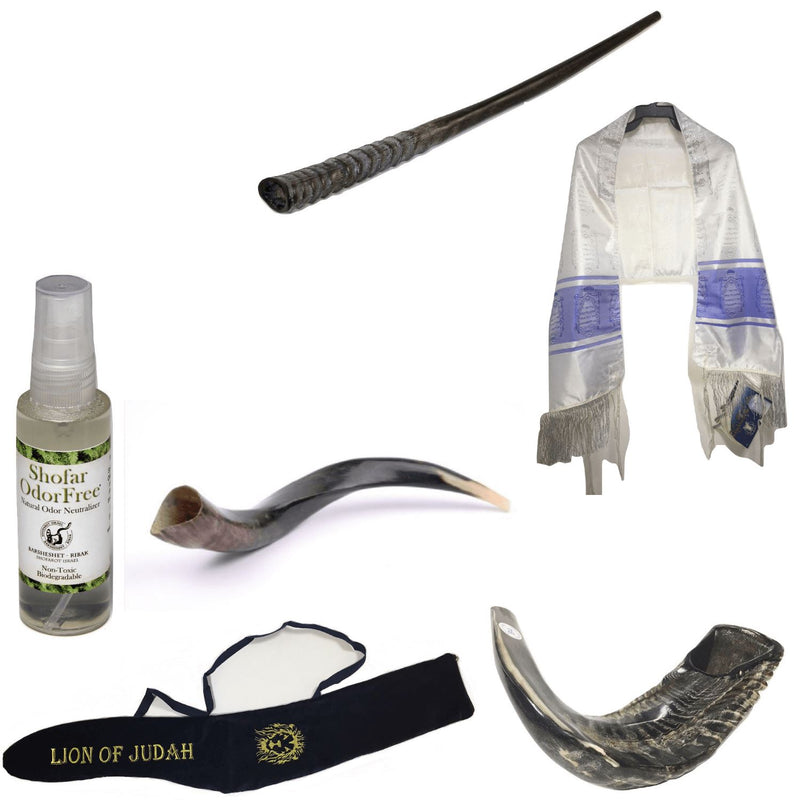 Set Shofar ,Oryx ,Ram Horn,Kudu,Tallit Messianic Kosher ,Carrying Bag+Spray