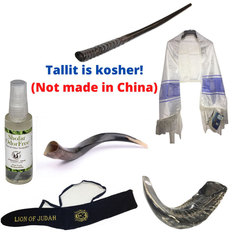 Set Shofar ,Oryx ,Ram Horn,Kudu,Tallit Messianic Kosher ,Carrying Bag+Spray