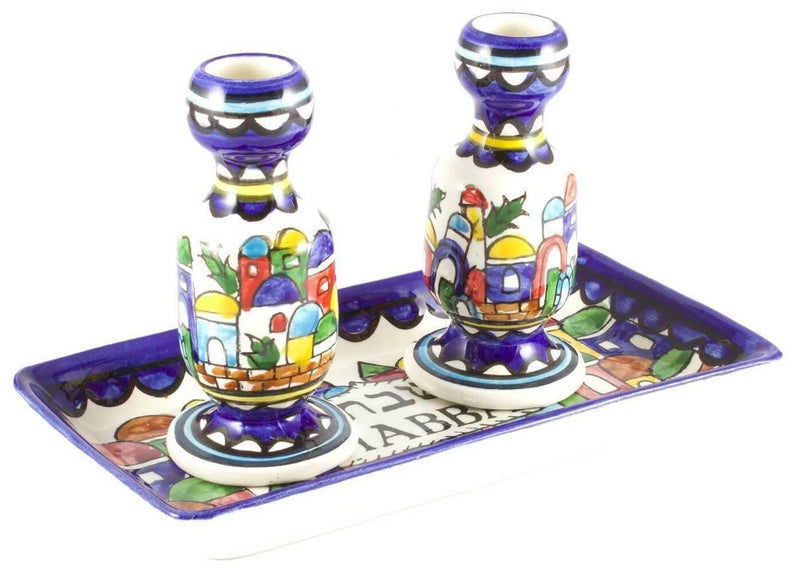 Amaizing Armenian Design Candlesticks with Matching Tray Jerusalem Design