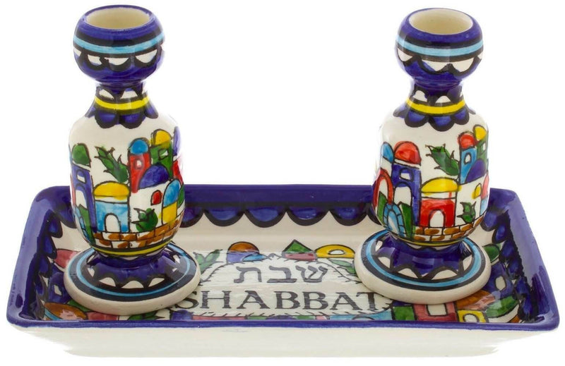 Amaizing Armenian Design Candlesticks with Matching Tray Jerusalem Design