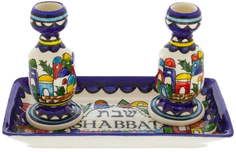 Amaizing Armenian Design Candlesticks with Matching Tray Jerusalem Design