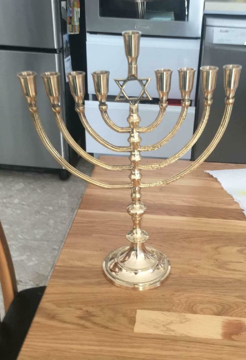 Brass Copper Massive 14 Inch Height Hanukkah Chanukia 9 Branch Israel Hanukia