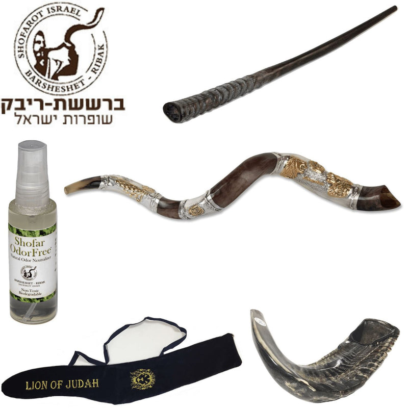 Amaizing Set Shofar,Big Oryx,Ram Horn,Kudu 45"Silver,Shofar Bag+Anti-odor Spray