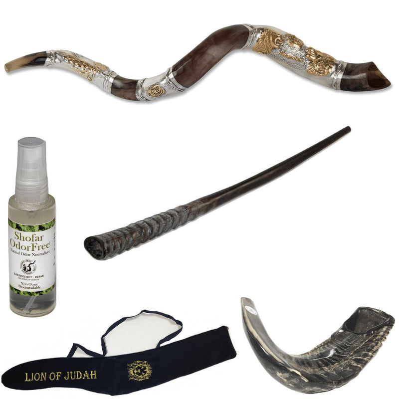 Amaizing Set Shofar,Big Oryx,Ram Horn,Kudu 45"Silver,Shofar Bag+Anti-odor Spray