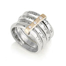 Ring With 4 Jewish Blessings: Shema Israel Art Silver 925 & Pure 9K Gold 4 Parts